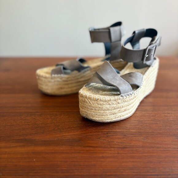 Celine Paris, Nude Platform Wedge Espadrille Sandals (size 8.5) - Picture 3 of 7